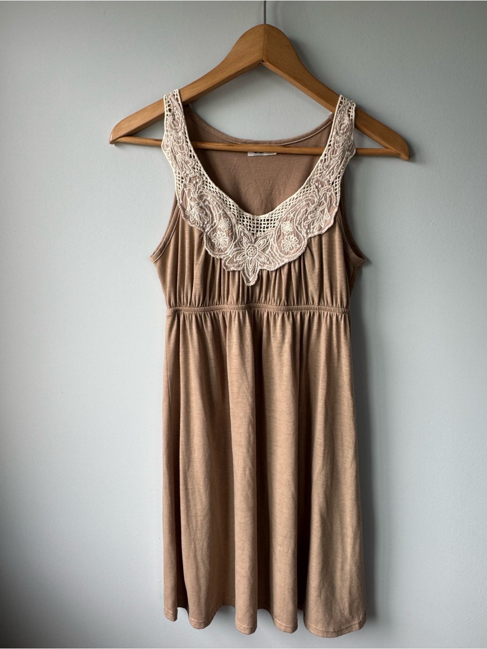 (S/M) Taboo Taupe shirt/Dress with Cream Lace Yoke